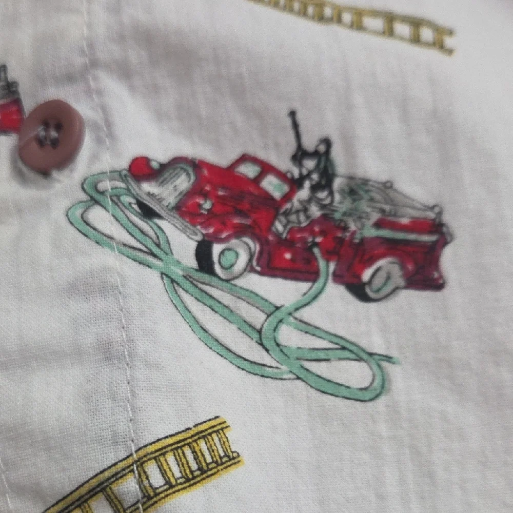 Kids Fire Truck Button-Down Shirt - White